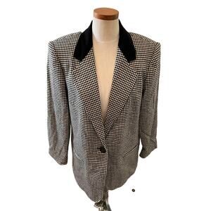 Vintage Sag Harbor Oversized Houndstooth Blazer Velvet Trim 12